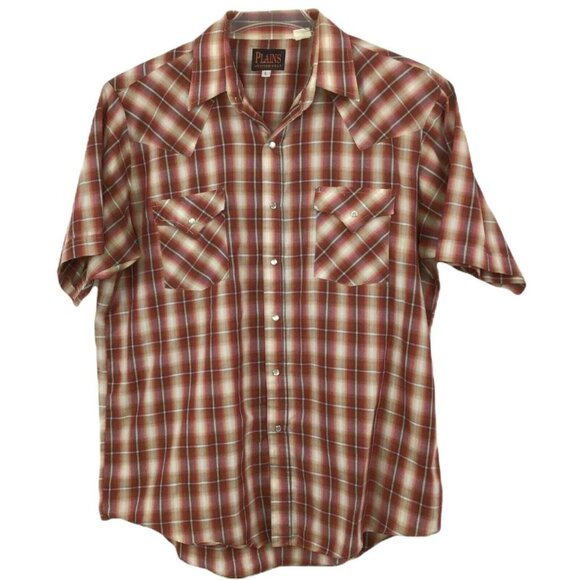 Vintage Plains Pearl Snap Button Up Shirt Western Wear Cowboy Rodeo Rockabilly L - Picture 1 of 9